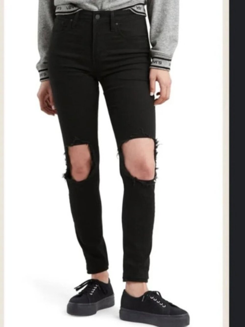 Levi’s 721 Ripped High Waist Cropped Raw Hem Skinny Jeans